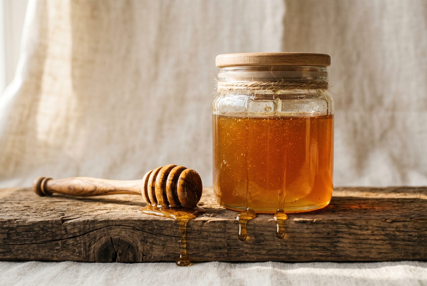 100% Pure NZ Honey — artisan glass jar of manuka honey with dipper